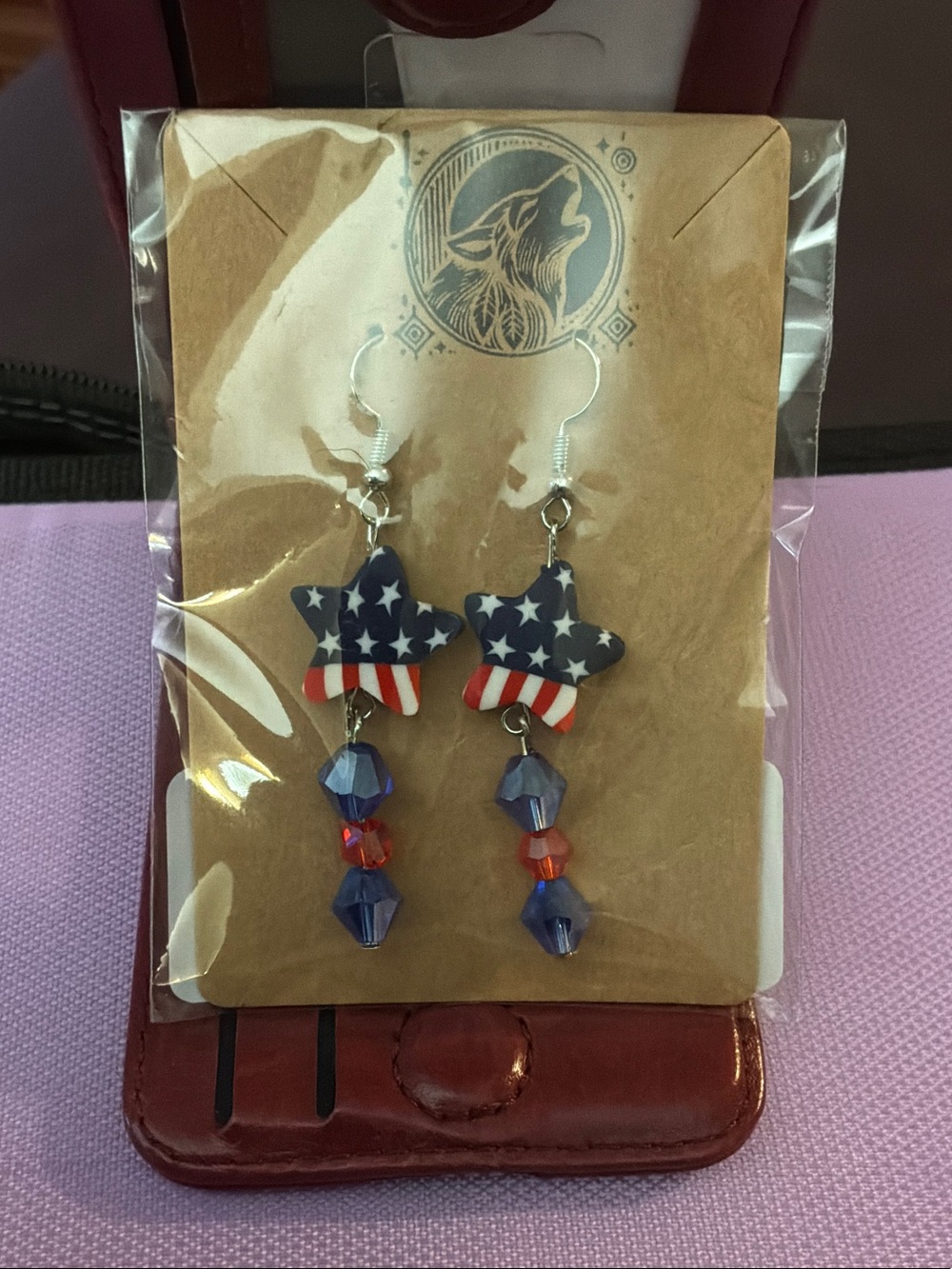 American Flag Star Dangle Earrings - Blue, Red & White